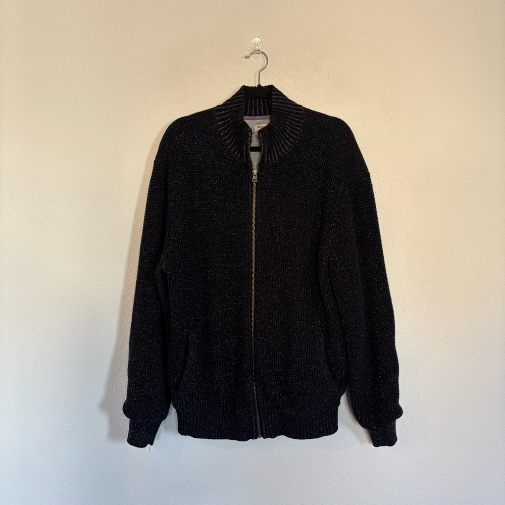 32 Bar Blues Mens Mock Neck Zip Front Cotton Cable Sweater